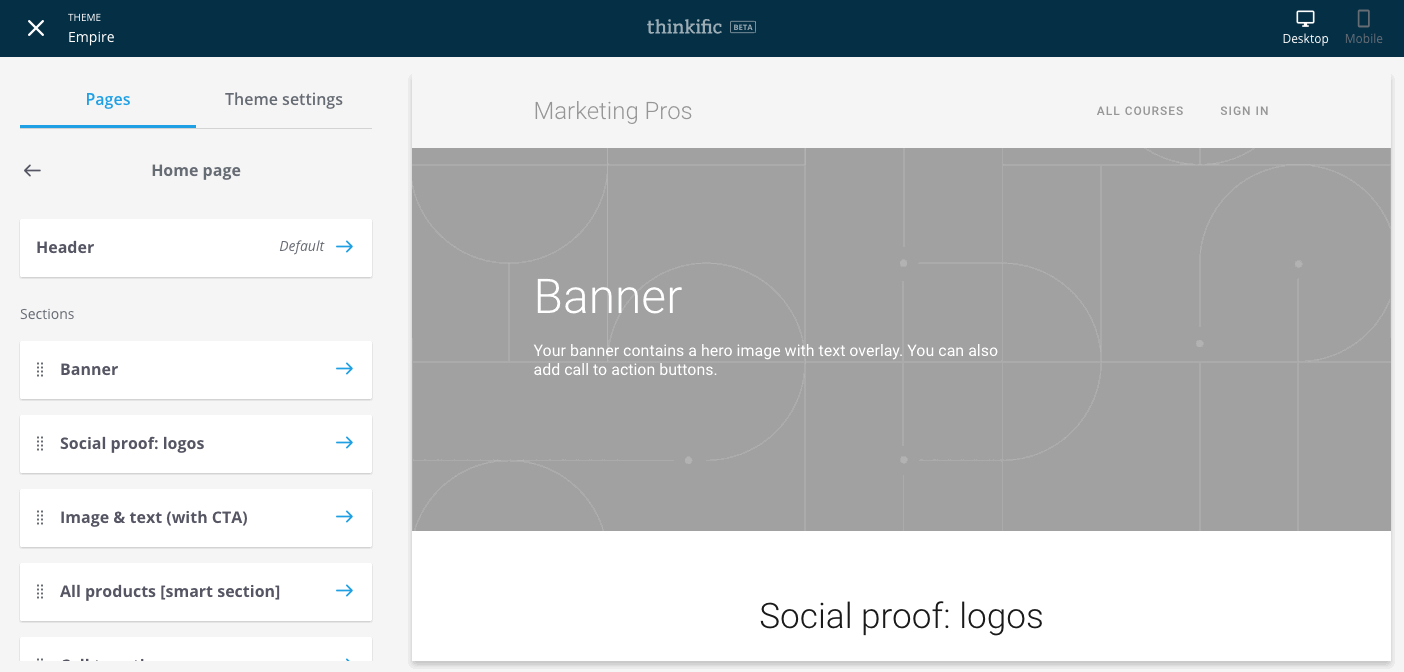 Thinkific site builder