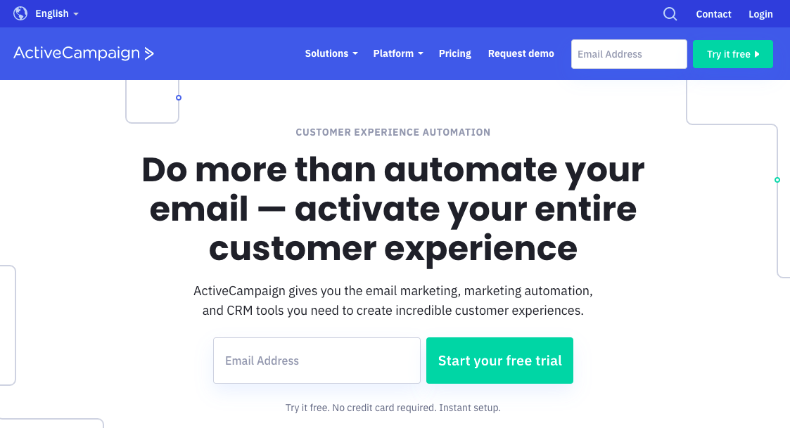 screenshot of ActiveCampaign's home screen